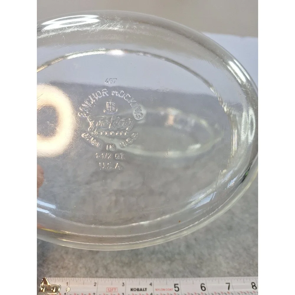 Anchor Hocking Fire-King Clear Glass Oval Casserole Dish with Lid 1.5 Qt 467 USA